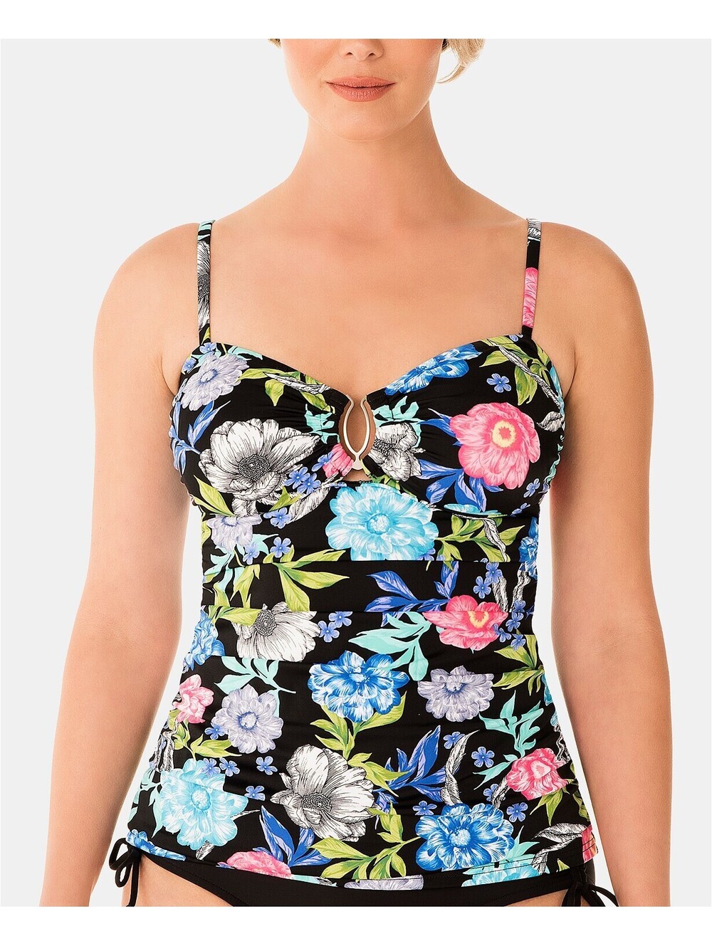 Swim Solutions Womens Soft Blooms Keyhole Tankini Top Size 8